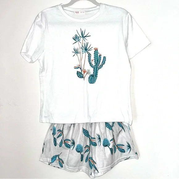 White Cactus Print Pajama Set - Picture 2 of 6